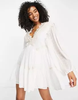Мини-платье с кружевной отделкой и фактурной юбкой ASOS DESIGN