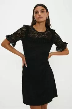 Мини-платье с кружевными деталями и оборками Oasis, черный