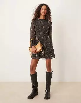 Мини-платье с квадратным вырезом и многоуровневым принтом в мелкий цвет Miss Selfridge