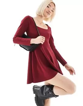 Мини-платье с квадратным вырезом в бордовом цвете Miss Selfridge