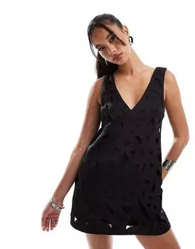 Мини-платье с лазерной резкой, черного цвета ASOS DESIGN
