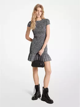 Мини-платье с леопардовым принтом и сборками Michael Kors, металлический