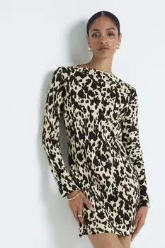 Мини платье с леопардовым принтом River Island, коричневый