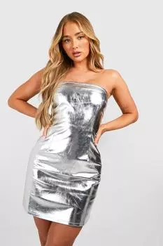 Мини-платье с металликом Boohoo, серебряный