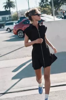 Мини-платье с молнией ZARA, черный