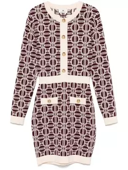 Мини-платье с монограммой и жаккардом Elisabetta Franchi, красный