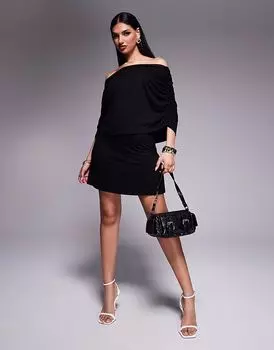 Мини-платье с накидкой-бардо ASOS DESIGN черного цвета