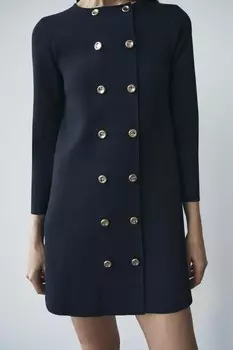 Мини-платье с накидкой из трикотажа ZARA, темно-синий