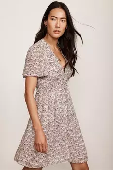 Мини платье с нейтральным цветочным принтом Mint Velvet, коричневый