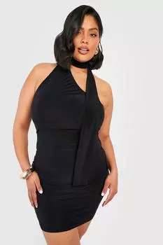 Мини-платье с объединенным вырезом и завязкой Boohoo, черный