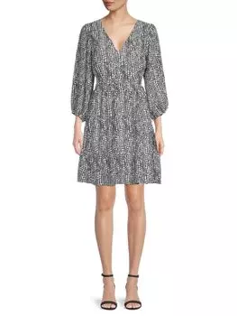 Мини-платье с объемными рукавами и вырезом Collective Concepts, цвет Black Abstract