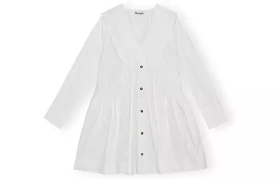 Мини-платье с оборками GANNI, Bright Pure White