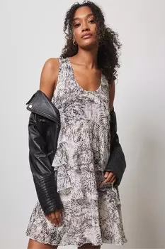 Мини платье с оборками и принтом под змею Mint Velvet, бежевый