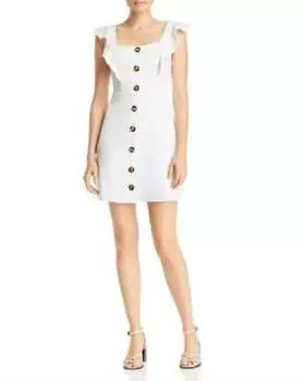 Мини-платье с оборками на рукавах и пуговицами спереди, белое Aqua