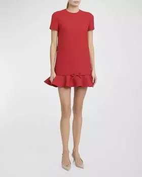 Мини-платье с оборками по подолу и бантом Valentino Garavani, цвет Red