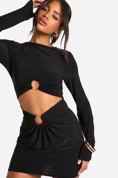 Мини-платье с отделкой boohoo, черный