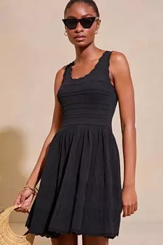 Мини платье с отделкой из трикотажных стежков и расклешенным кроем Lipsy, черный