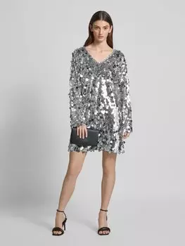Мини-платье с отделкой пайетками, модель «Идона» moves, серебряный