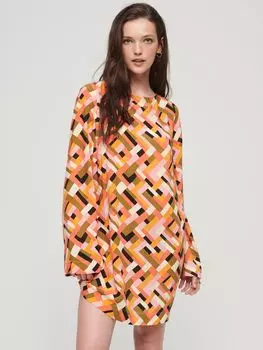 Мини-платье с открытой спиной и принтом Superdry, Quilt Geo Orange