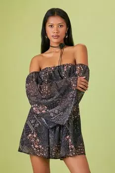 Мини-платье с открытыми плечами и принтом пейсли Forever 21, черный