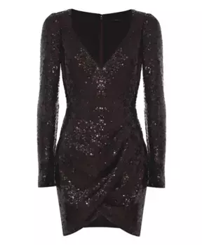 Мини Платье с пайетками и драпированная юбка тюльпан Kocca, коричневый