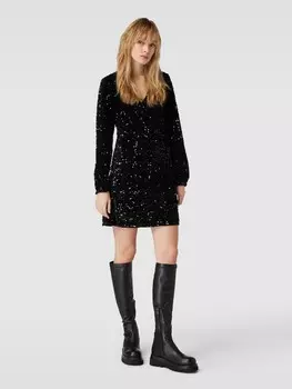 Мини-платье с пайетками, модель "КАМ" Pieces, черный