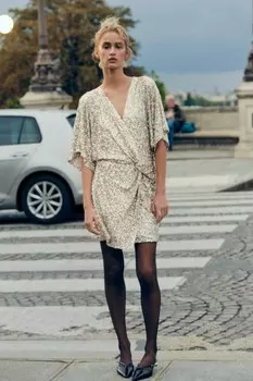 Мини платье с пайетками ZARA, серебряный