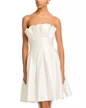 Мини-платье с перевернутыми складками и рюшами Amsale, слоновая кость/кремовый