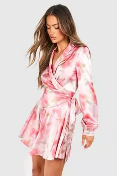 Мини-платье с плиссированной юбкой и цветочным принтом boohoo, розовый