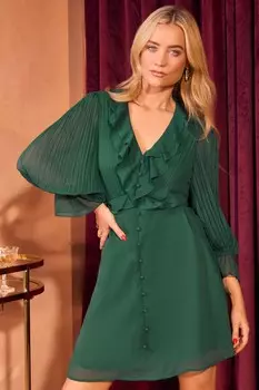 Мини платье с плиссированными воланами Love & Roses, зеленый
