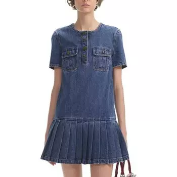 Мини-платье с плиссировкой «Автопортрет» Self-portrait, Denim Blue