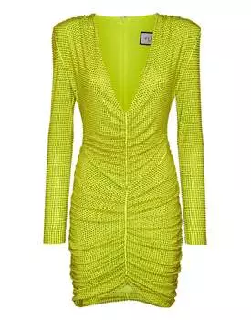 Мини-платье с подкладкой на плечах LS Fluo Strass PHILIPP PLEIN, цвет yellow fluo