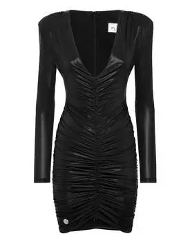 Мини-платье с подкладкой на плечах из ламе PHILIPP PLEIN, черный