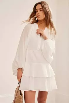 Мини платье с полосками и оборками Mint Velvet, белый