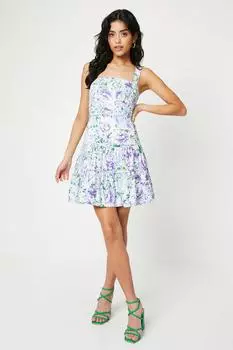 Мини-платье с поясом и цветочным принтом для миниатюрных случаев Oasis, синий