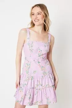 Мини-платье с поясом и цветочным принтом Oasis, фиолетовый