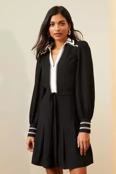 Мини-Платье с поясом и контрастным декором Love & Roses, черный