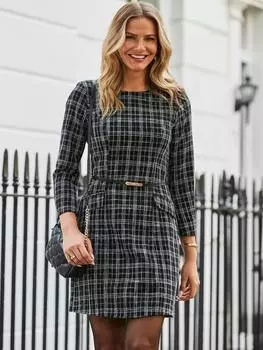 Мини-платье с поясом из букле Sosandar, черный