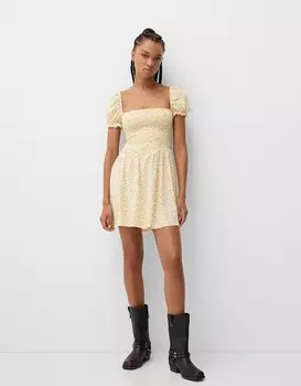 Мини-Платье с принтом Bershka, бежевый