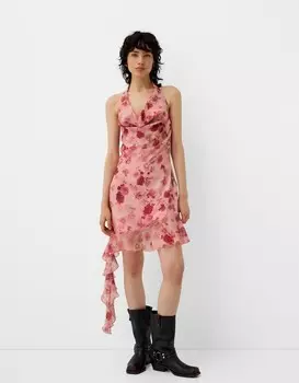 Мини-Платье с принтом и драпировкой Bershka, розовый