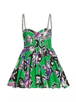 Мини-платье с принтом и кристаллами Area, зеленый