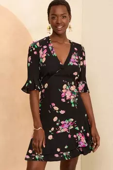 Мини платье с принтом и рукавами фонариками Love & Roses, черный