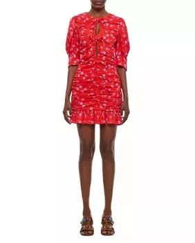 Мини платье с принтом и рюшами Rotate, красный
