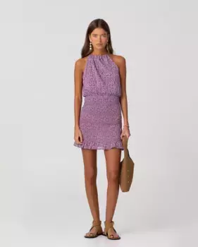 Мини-платье с принтом и рюшами в нижней части Noon, фиолетовый