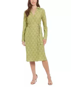 Мини-платье с принтом и запахом (Petite Printed Faux-Wrap Dress) London Times, зеленый