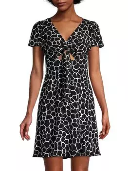 Мини-платье с принтом нубийских жирафов Michael Kors, цвет Black White