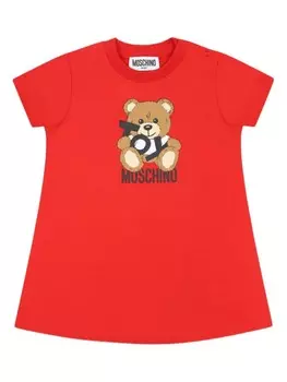 Мини-платье с принтом плюшевого мишки Moschino Kids, красный