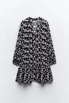 Мини-платье с принтом ZARA, черный