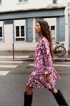 Мини-платье с принтом ZARA, розовый/белый