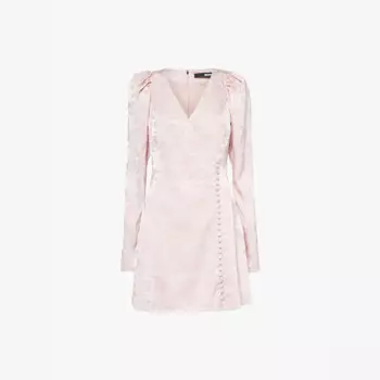 Мини-Платье с пышными плечами из переработанного полиэстера стретч Rotate Birger Christensen, розовый